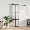Sliding Door with Hardware Set Black 76x205 cm Tempered Glass
