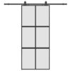 Sliding Door with Hardware Set Black 90x205 cm Tempered Glass
