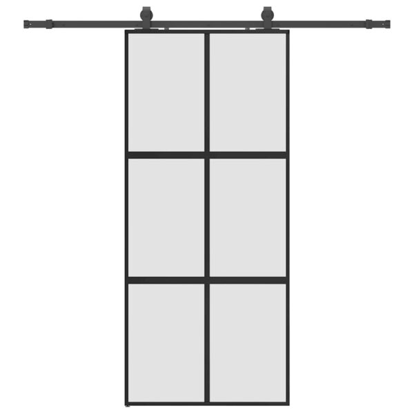 Sliding Door with Hardware Set Black 90x205 cm Tempered Glass