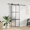 Sliding Door with Hardware Set Black 90x205 cm Tempered Glass