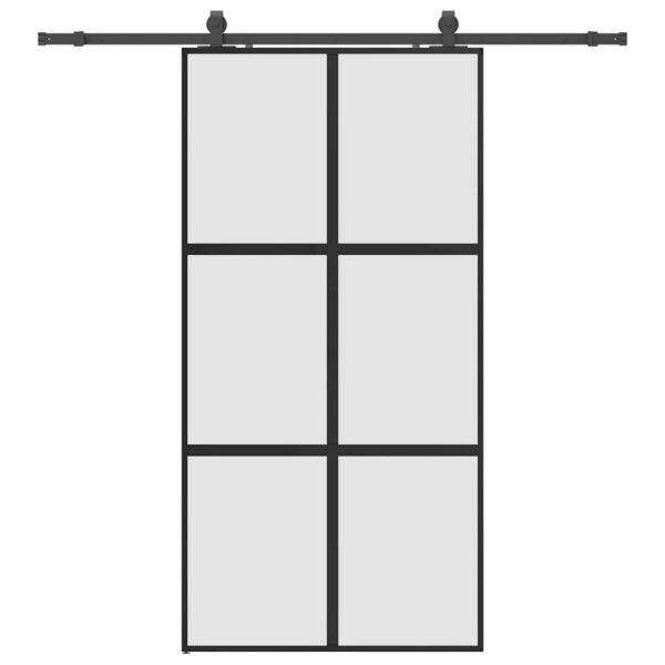 Sliding Door with Hardware Set Black 102.5x205 cm Tempered Glass