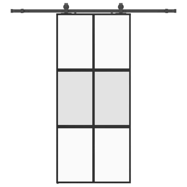 Sliding Door with Hardware Set Black 90x205 cm Tempered Glass