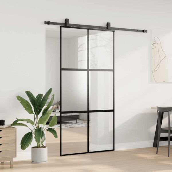 Sliding Door with Hardware Set Black 102.5x205 cm Tempered Glass