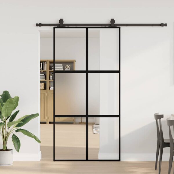 Sliding Door with Hardware Set Black 102.5x205 cm Tempered Glass