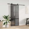 Sliding Door with Hardware Set Black 90x205 cm Tempered Glass
