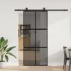 Sliding Door with Hardware Set Black 90x205 cm Tempered Glass