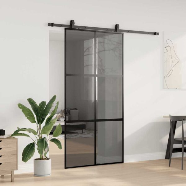 Sliding Door with Hardware Set Black 102.5x205 cm Tempered Glass