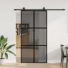 Sliding Door with Hardware Set Black 102.5x205 cm Tempered Glass