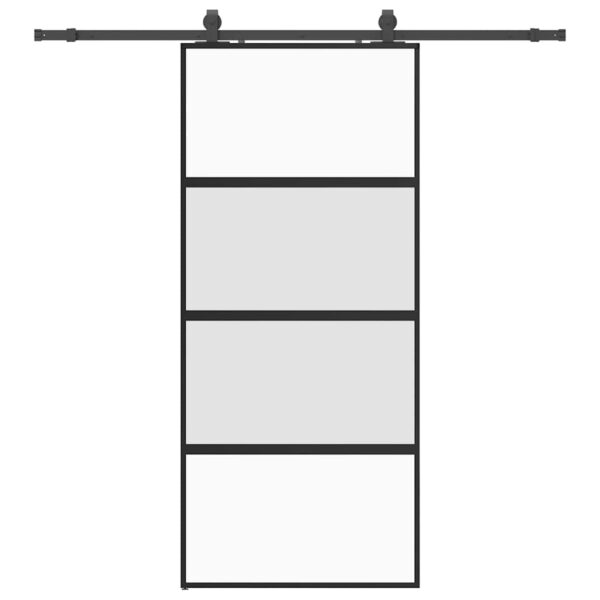 Sliding Door with Hardware Set Black 90x205 cm Tempered Glass