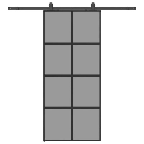 Sliding Door with Hardware Set Black 90x205 cm Tempered Glass