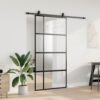 Sliding Door with Hardware Set Black 102.5x205 cm Tempered Glass