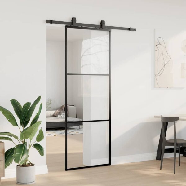 Sliding Door with Hardware Set Black 76x205 cm ESG Glass