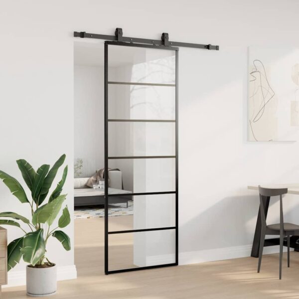 Sliding Door with Hardware Set Black 76x205 cm ESG Glass