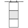 Sliding Door with Hardware Set Black 76x205 cm Tempered Glass
