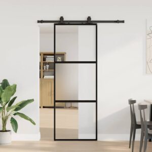 Sliding Door with Hardware Set Black 76x205 cm Tempered Glass