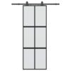 Sliding Door with Hardware Set Black 76x205 cm Tempered Glass