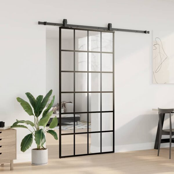 Sliding Door with Hardware Set Black 102x205 cm ESG Glass