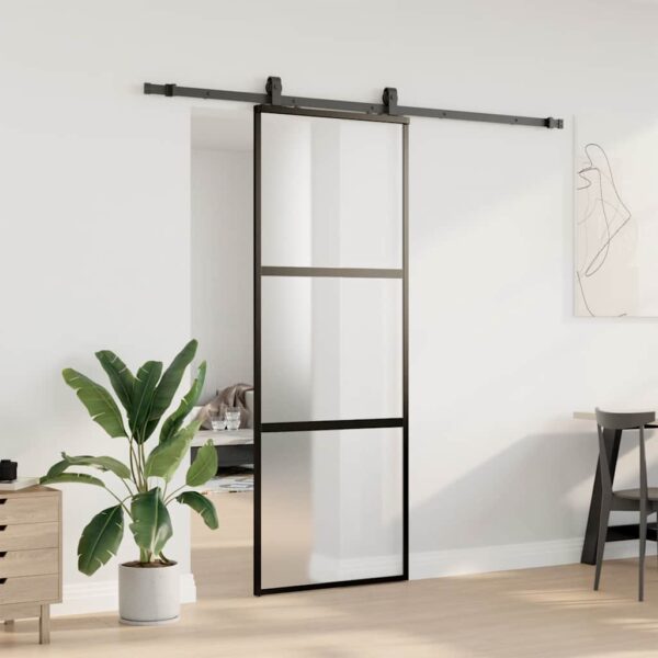 Sliding Door with Hardware Set Black 76x205 cm Tempered Glass