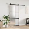 Sliding Door with Hardware Set Black 102.5x205 cm Tempered Glass