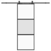 Sliding Door with Hardware Set Black 76x205 cm Tempered Glass