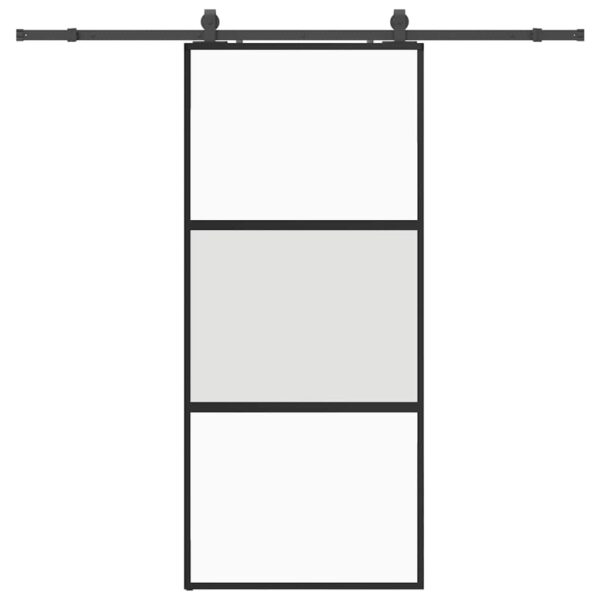 Sliding Door with Hardware Set Black 90x205 cm Tempered Glass