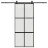 Sliding Door with Hardware Set Black 90x205 cm Tempered Glass