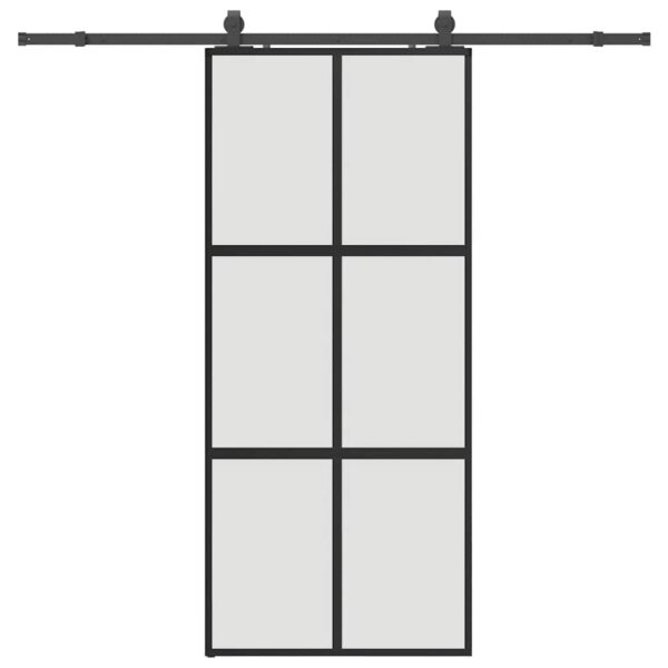 Sliding Door with Hardware Set Black 90x205 cm Tempered Glass