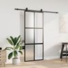 Sliding Door with Hardware Set Black 90x205 cm Tempered Glass