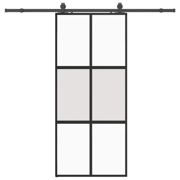 Sliding Door with Hardware Set Black 90x205 cm Tempered Glass