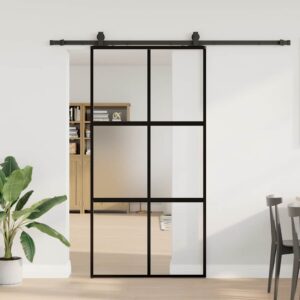 Sliding Door with Hardware Set Black 102.5x205 cm Tempered Glass