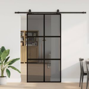Sliding Door with Hardware Set Black 102.5x205 cm Tempered Glass