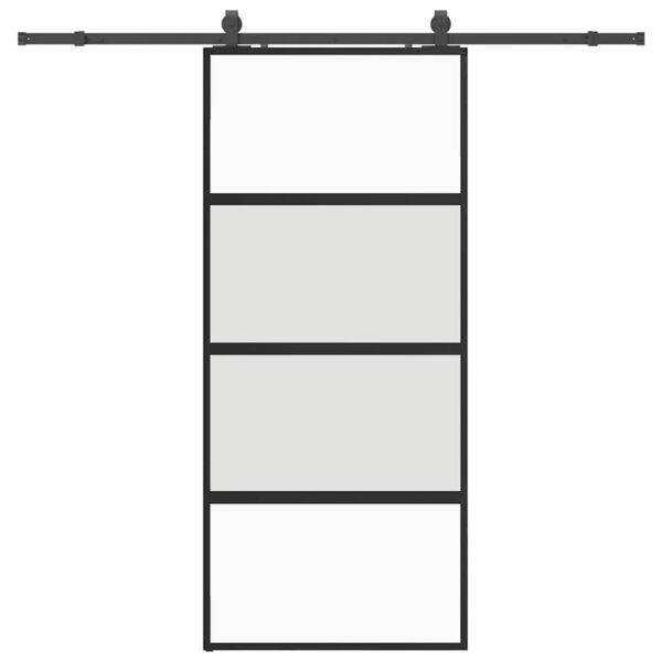 Sliding Door with Hardware Set Black 90x205 cm Tempered Glass