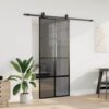 Sliding Door with Hardware Set Black 90x205 cm Tempered Glass
