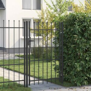 Fence Gate with Lock Grey 103 x 200 cm Powder-Coated Steel