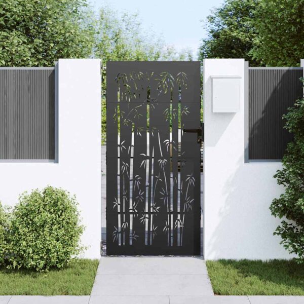Garden Gate with Lock Black 85 x 200 cm Powder-coated steel