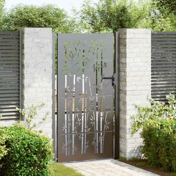 Garden Gate with Lock Black 100 x 200 cm Powder-Coated Steel