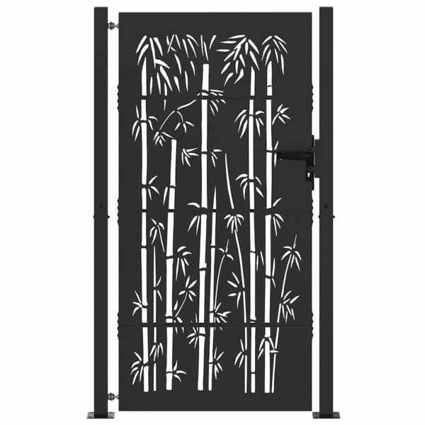 Garden Gate with Lock Black 100 x 200 cm Powder-Coated Steel