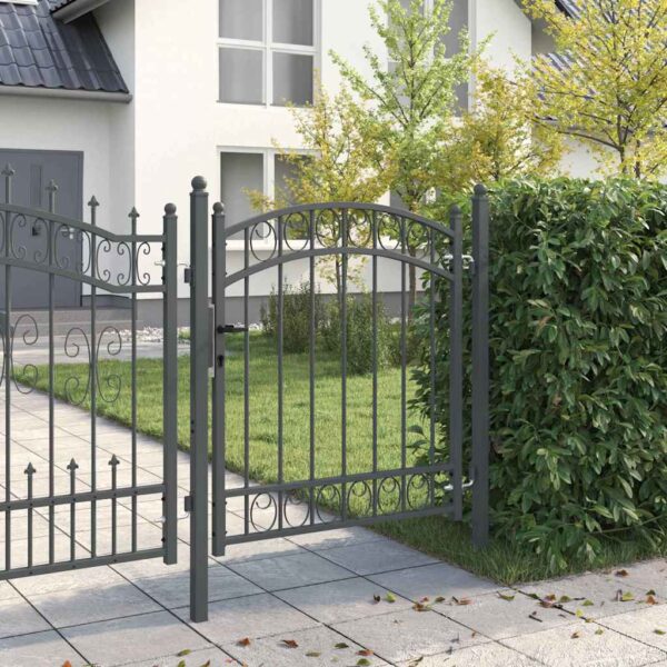 Fence Gate with Lock Grey 125 x 100 cm Powder-coated steel