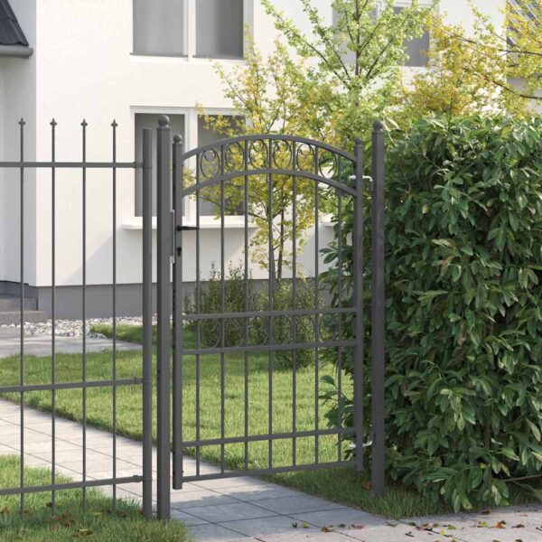 Fence Gate with Lock Grey 200 x 100 cm Powder-coated steel