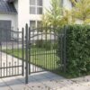 Fence Gate with Spikes Grey 125 x 100 cm Powder-coated steel