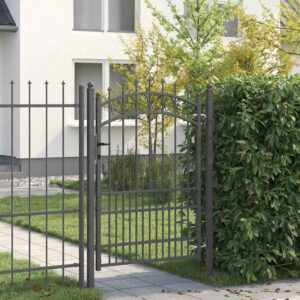 Fence Gate with Spikes Grey 170 x 100 cm Powder-coated steel