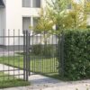 Fence Gate with Spikes Grey 125 x 100 cm Powder-coated steel