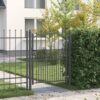 Fence Gate with Spikes Grey 150 x 100 cm Powder-coated steel