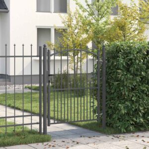 Fence Gate with Spikes Grey 150 x 100 cm Powder-coated steel