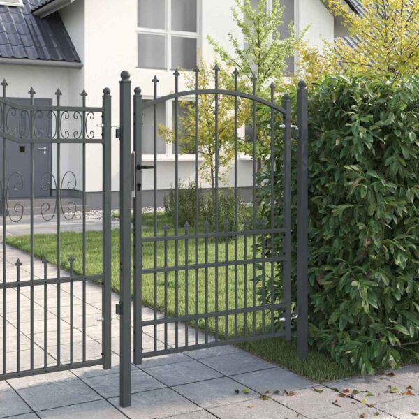 Fence Gate with Spikes Grey 170 x 100 cm Powder-coated steel
