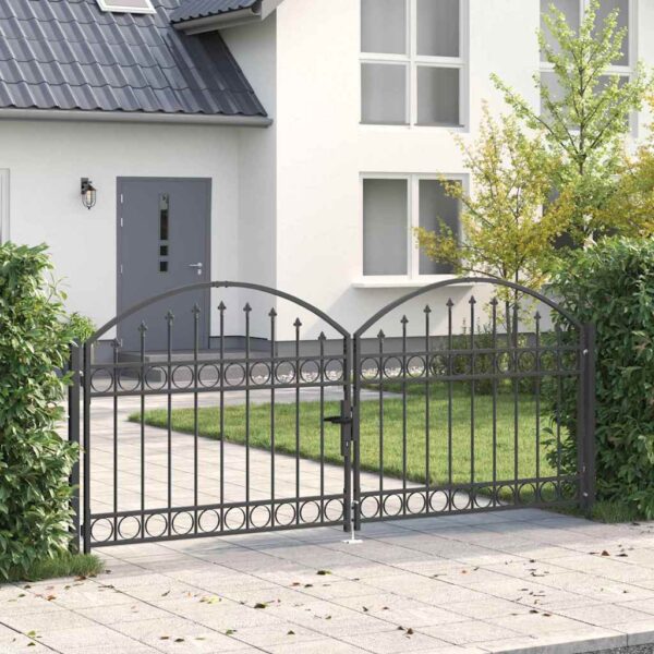 Fence Gate with Lock Grey 301 x 175.5 cm Steel