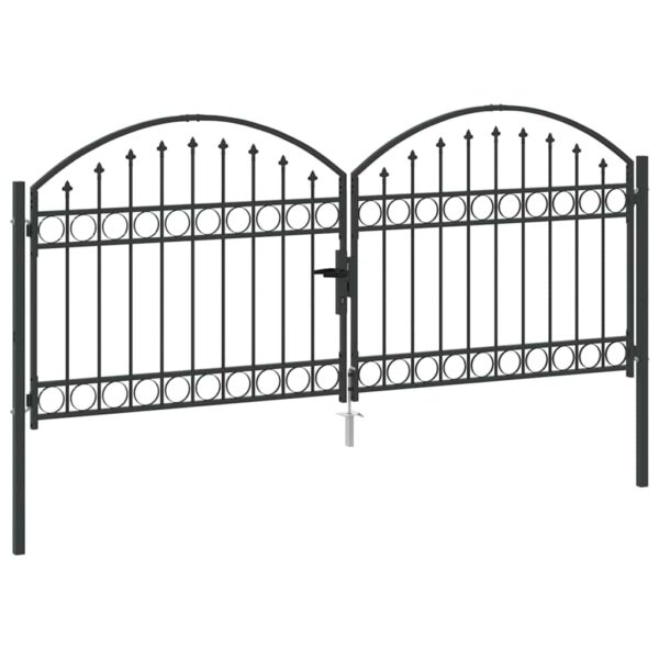 Fence Gate with Lock Grey 301 x 175.5 cm Steel