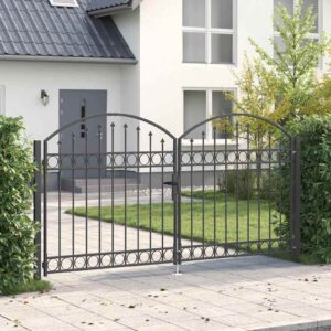 Fence Gate with Lock Grey 301 x 200 cm Steel